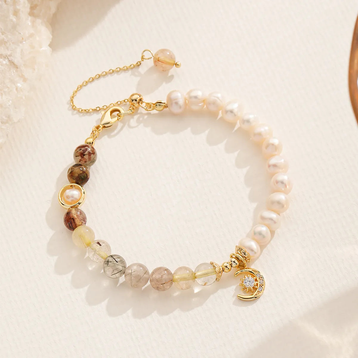 Elegant Luxurious Geometric Natural Stone Freshwater Pearl Copper Zircon Bracelets In Bulk