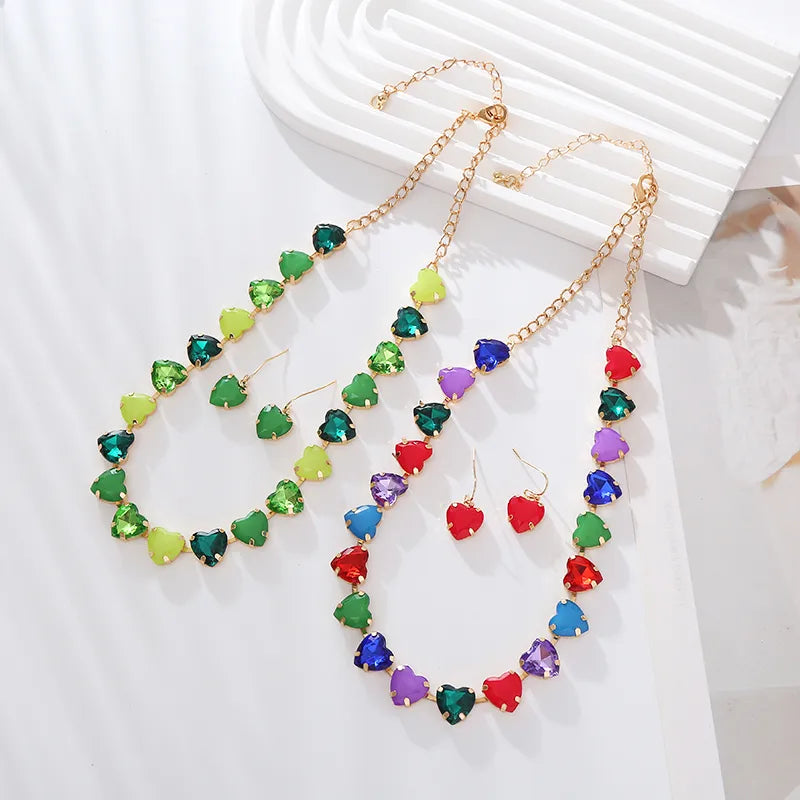 Elegant Luxurious Heart Shape Alloy Plating Inlay Glass Gold Plated Women'S Necklace