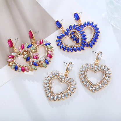 Elegant Luxurious Heart Shape Alloy Plating Inlay Rhinestones Gold Plated Women'S Drop Earrings