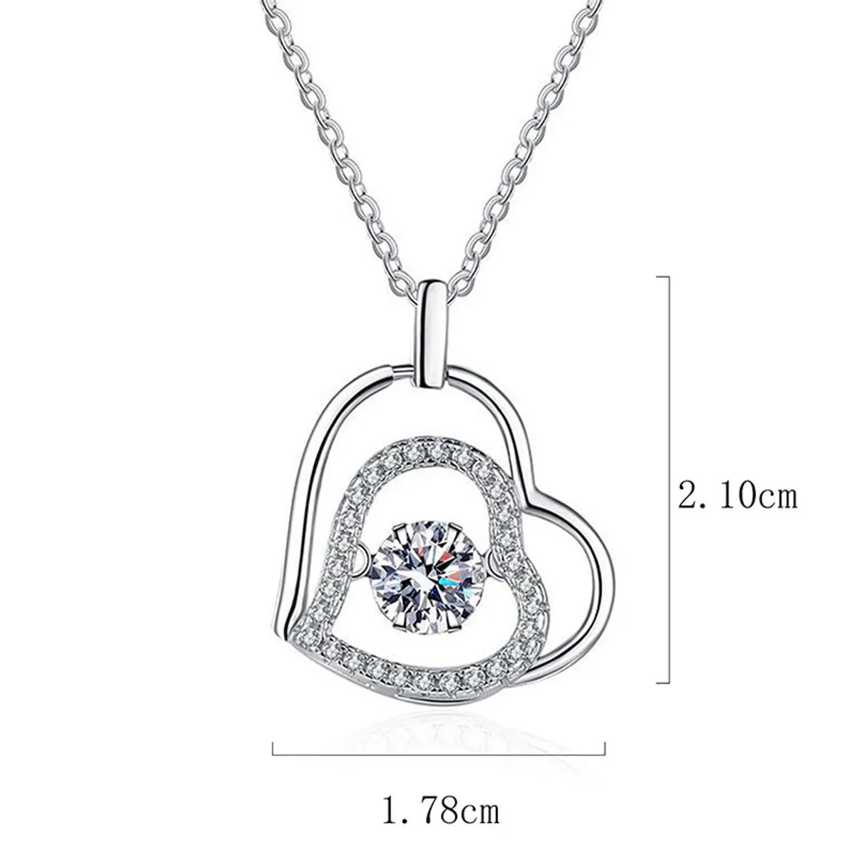 Elegant Luxurious Heart Shape Sterling Silver Plating Inlay Zircon White Gold Plated Pendant Necklace