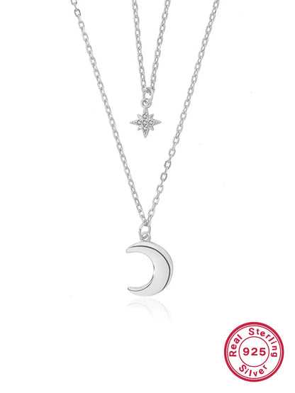 Elegant Luxurious Hexagram Star Moon Sterling Silver Plating Inlay Zircon 18k Gold Plated White Gold Plated Layered Necklaces