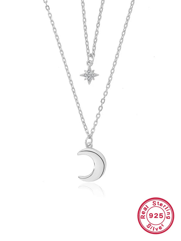 Elegant Luxurious Hexagram Star Moon Sterling Silver Plating Inlay Zircon 18k Gold Plated White Gold Plated Layered Necklaces