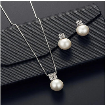 Elegant Luxurious Lady Geometric Zircon Artificial Pearl Alloy Wholesale Earrings Necklace