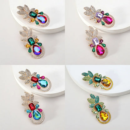 Elegant Luxurious Lady Leaf Alloy Inlay Artificial Gemstones Women's Earrings