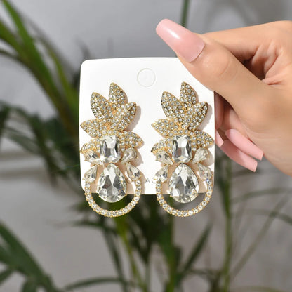 Elegant Luxurious Lady Leaf Alloy Inlay Artificial Gemstones Women's Earrings