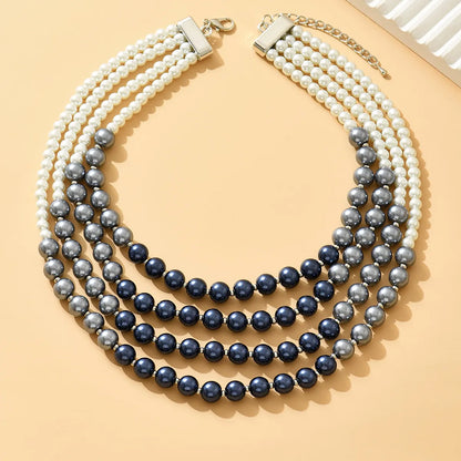 Elegant Luxurious Lady Solid Color Artificial Pearl Zinc Alloy Beaded Women's Three Layer Necklace