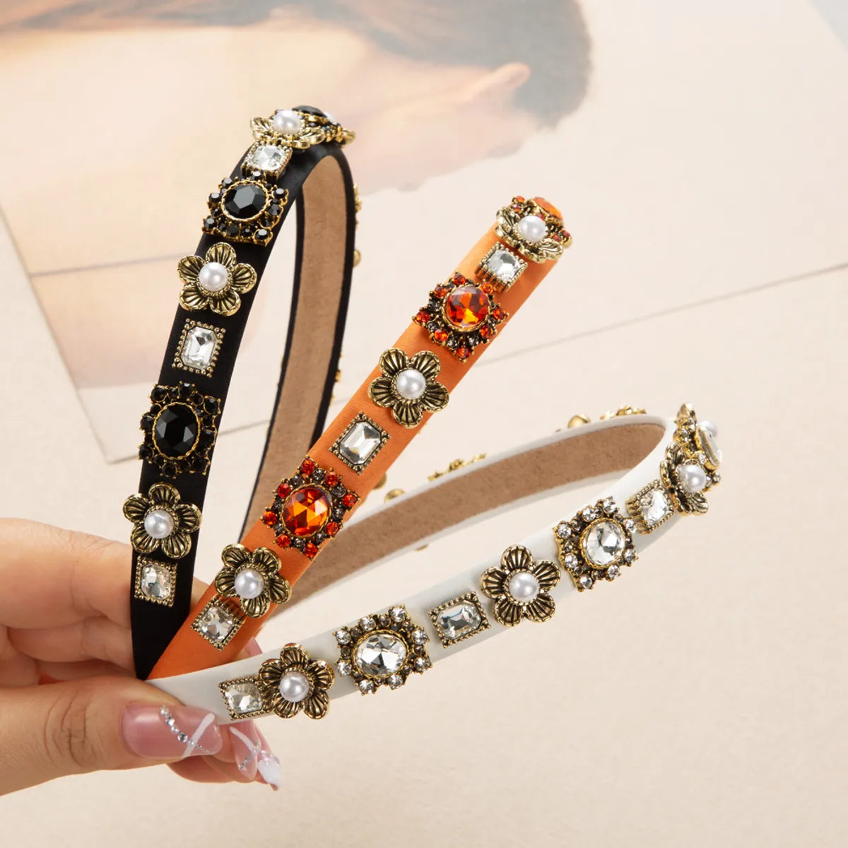 Elegant Luxurious Pearl Flower Alloy Cloth Inlay Rhinestones Pearl Hair Band