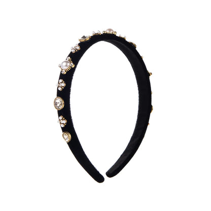 Elegant Luxurious Petal Flannel Inlay Artificial Pearls Rhinestones Hair Band