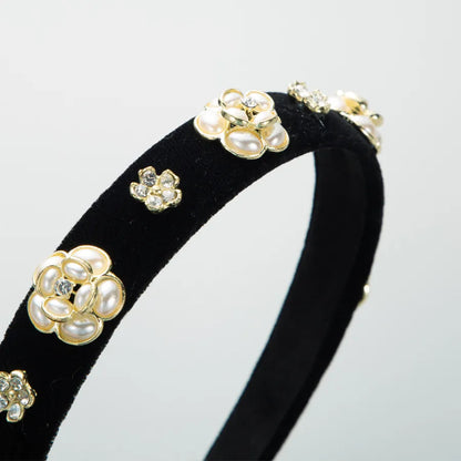 Elegant Luxurious Petal Flannel Inlay Artificial Pearls Rhinestones Hair Band