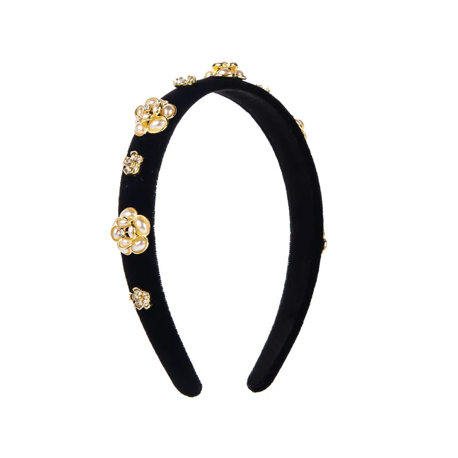 Elegant Luxurious Petal Flannel Inlay Artificial Pearls Rhinestones Hair Band