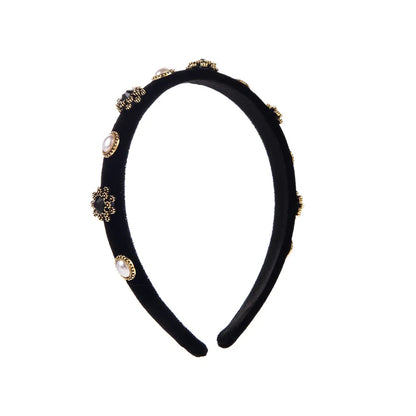 Elegant Luxurious Petal Flannel Inlay Artificial Pearls Rhinestones Hair Band