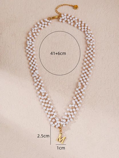 Elegant Luxurious Queen Letter 304 Stainless Steel Imitation Pearl Wholesale Necklace