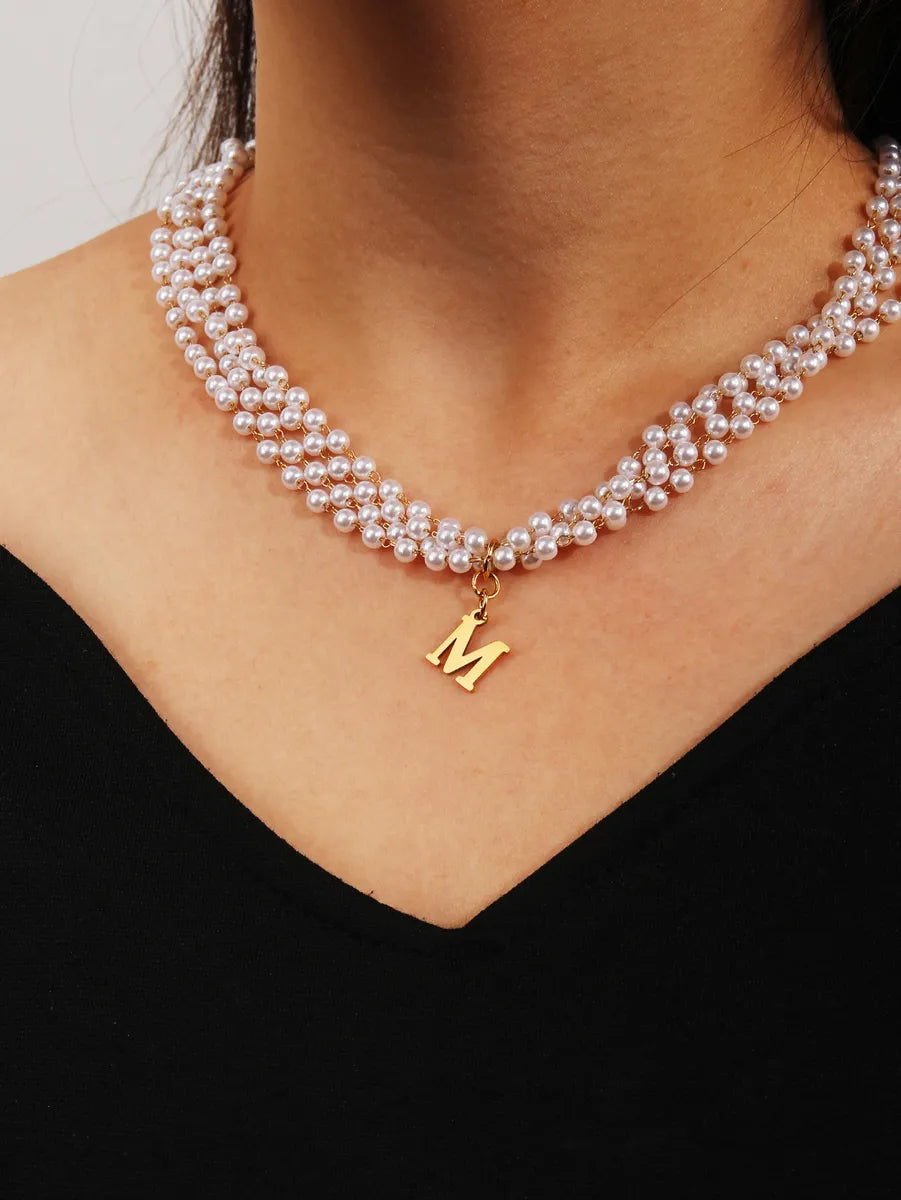 Elegant Luxurious Queen Letter 304 Stainless Steel Imitation Pearl Wholesale Necklace