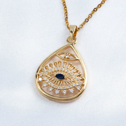 Elegant Luxurious Roman Style Oval Eye Stainless Steel Copper Plating Inlay Zircon 18k Gold Plated Pendant Necklace