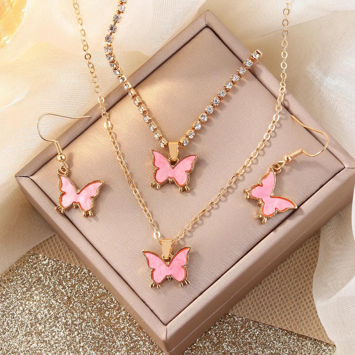 Elegant Luxurious Romantic Animal Butterfly Alloy Zinc Plating Inlay Artificial Rhinestones Women'S Bracelets Earrings Necklace