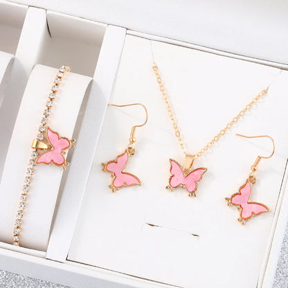 Elegant Luxurious Romantic Animal Butterfly Alloy Zinc Plating Inlay Artificial Rhinestones Women'S Bracelets Earrings Necklace