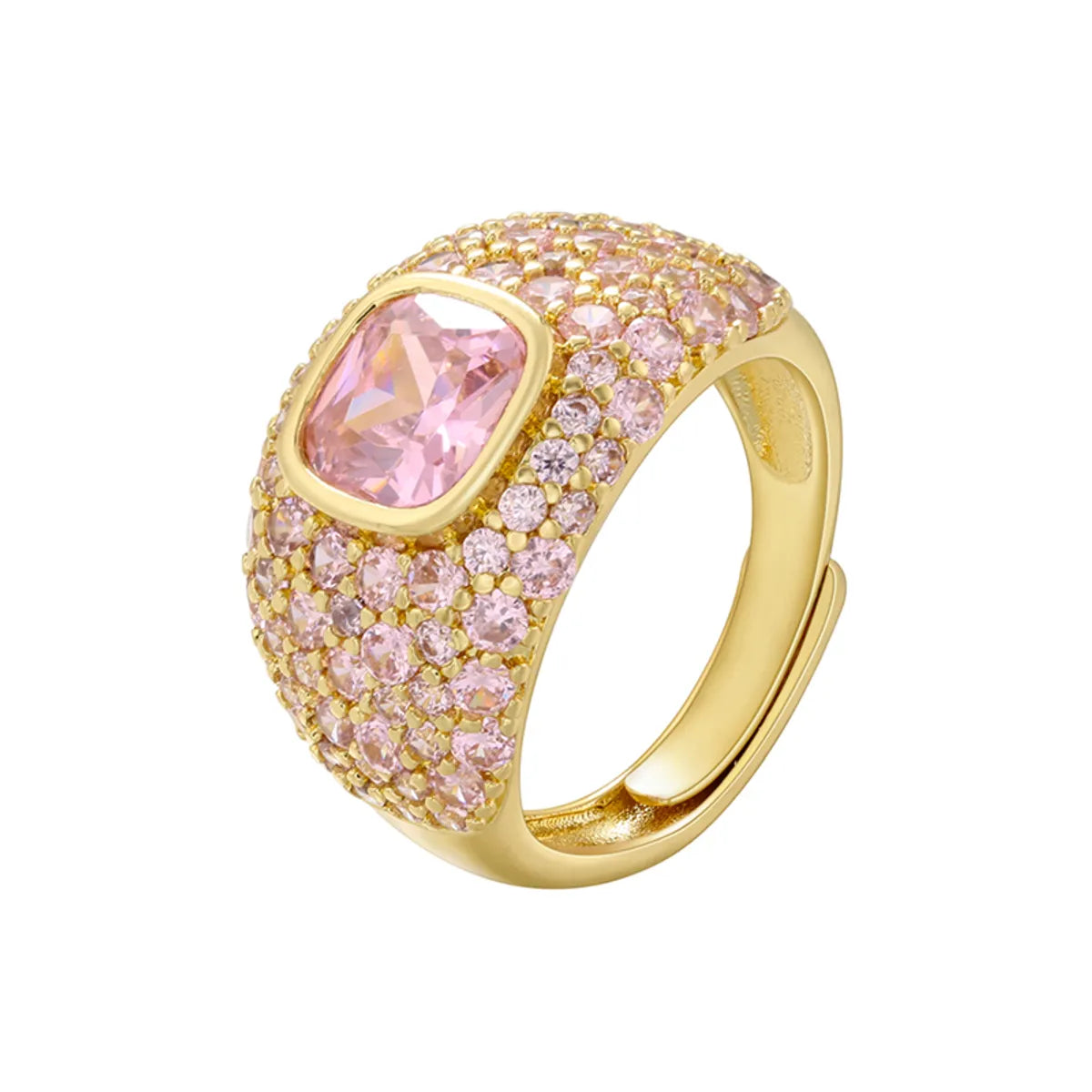 Elegant Luxurious Round Copper Plating Inlay Zircon 18k Gold Plated Open Rings