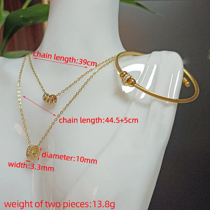 Elegant Luxurious Round Stainless Steel Plating Inlay Rhinestones 18k Gold Plated Bracelets Necklace