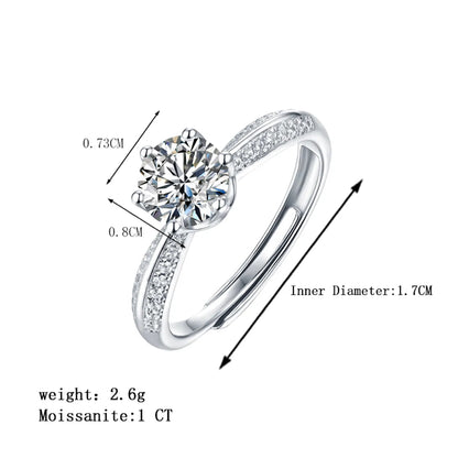 Elegant Luxurious Round Sterling Silver Gra Plating Inlay Moissanite 18k Gold Plated Open Rings