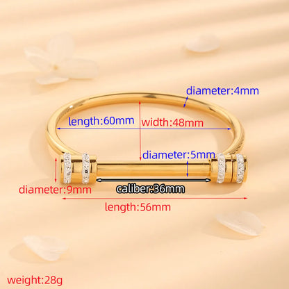 Elegant Luxurious Round Titanium Steel Polishing Plating Inlay Rhinestones 18k Gold Plated Bangle