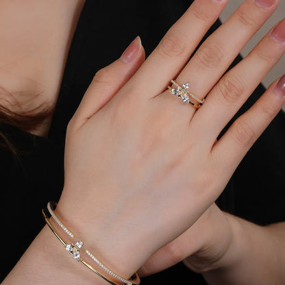 Elegant Luxurious Shamrock Copper 14k Gold Plated Zircon Rings Bracelets In Bulk