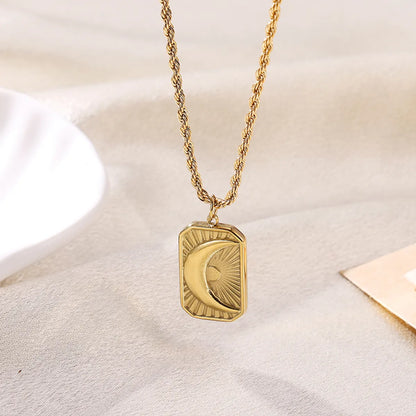 Elegant Luxurious Shiny Portrait Moon Rose Stainless Steel Plating 18k Gold Plated Pendant Necklace