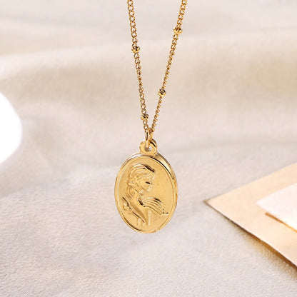 Elegant Luxurious Shiny Portrait Moon Rose Stainless Steel Plating 18k Gold Plated Pendant Necklace