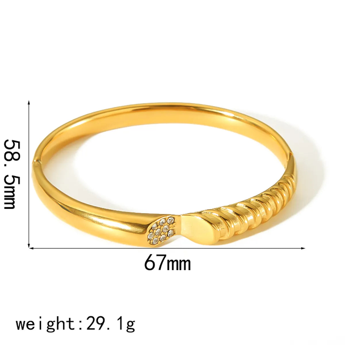 Elegant Luxurious Shiny Solid Color 304 Stainless Steel 18K Gold Plated Zircon Bangle In Bulk