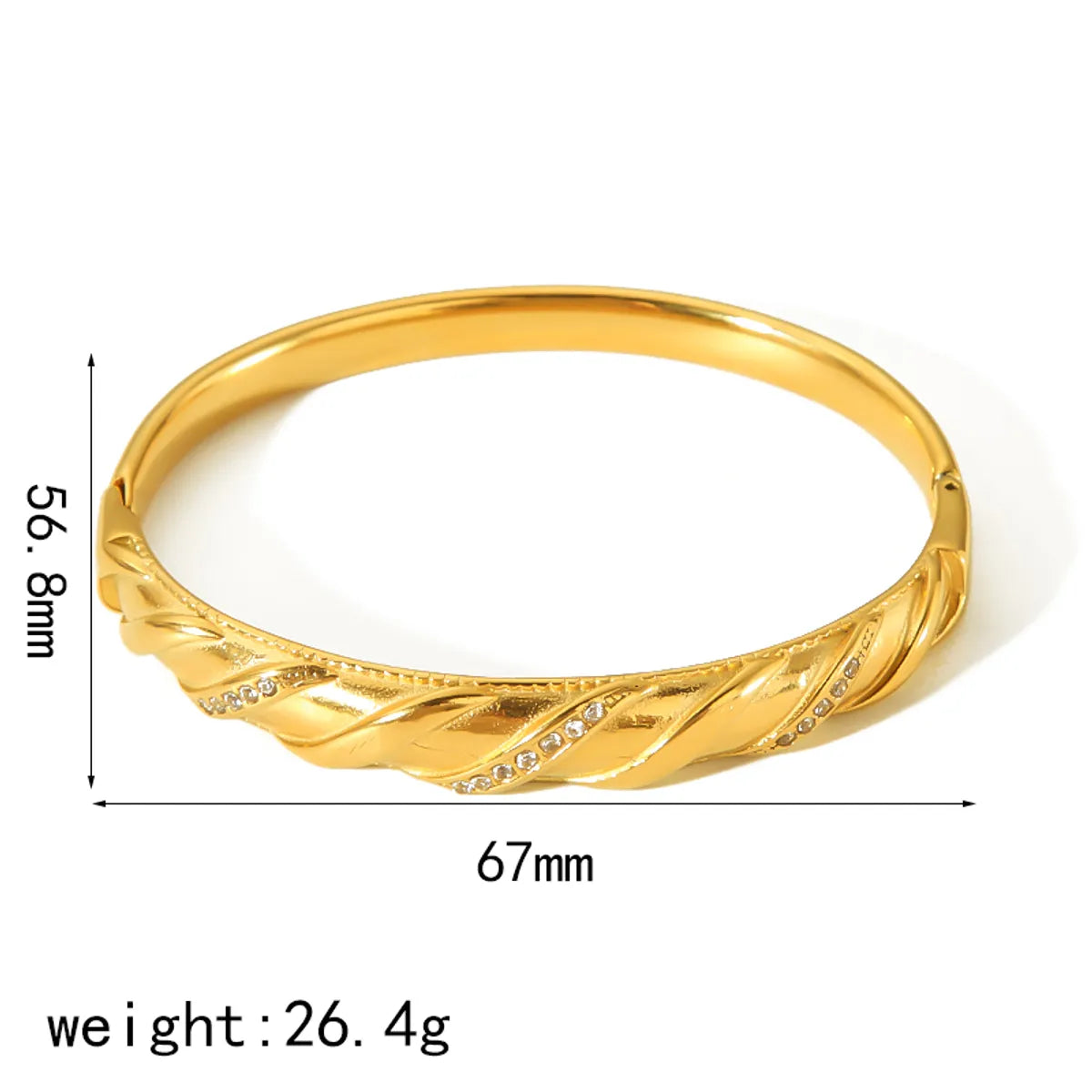 Elegant Luxurious Shiny Solid Color 304 Stainless Steel 18K Gold Plated Zircon Bangle In Bulk