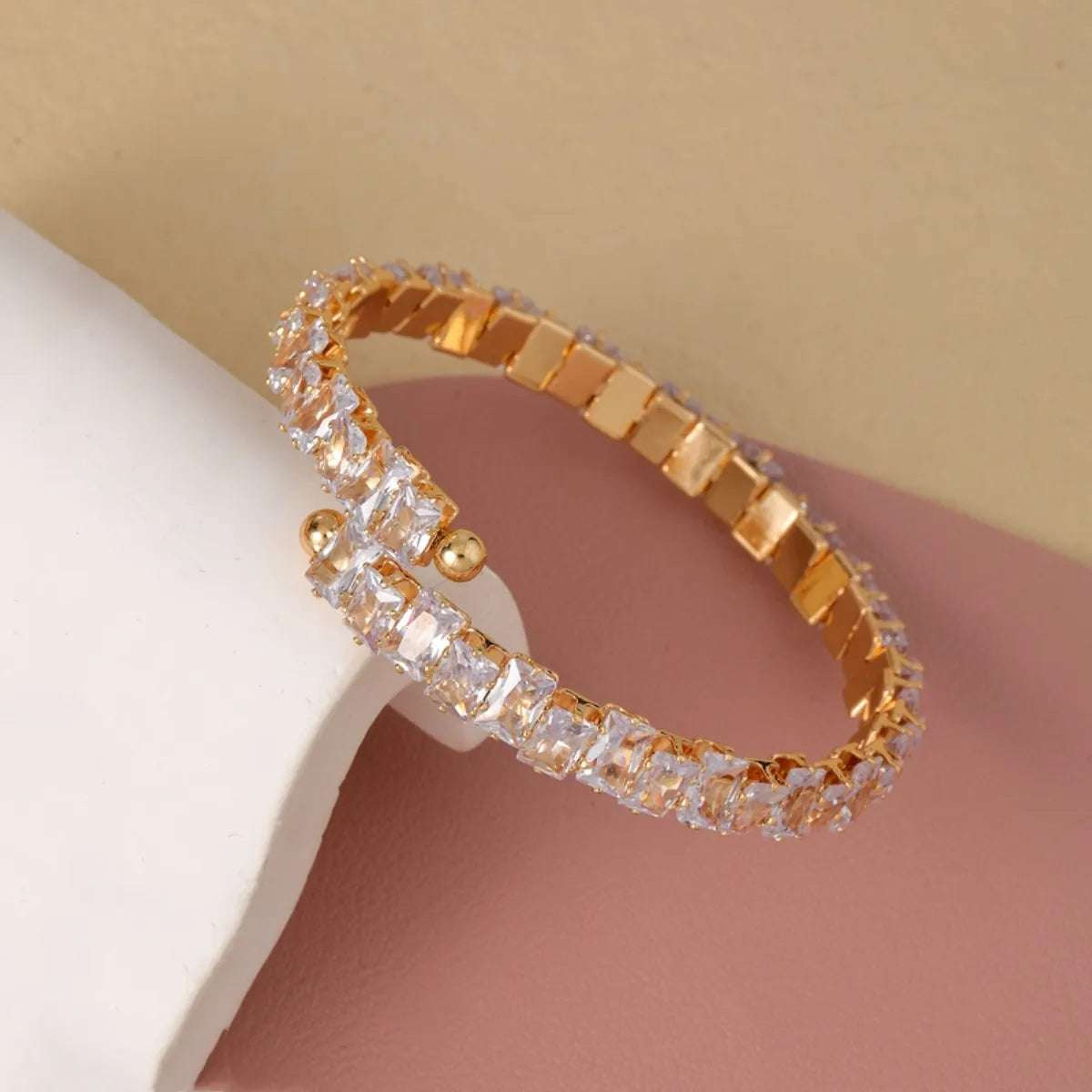 Elegant Luxurious Simple Style Geometric Copper Plating Inlay Zircon Bangle