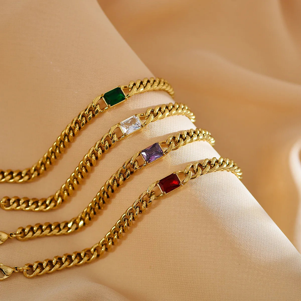 Elegant Luxurious Simple Style Rectangle Stainless Steel Gold Plated Zircon Bracelets In Bulk