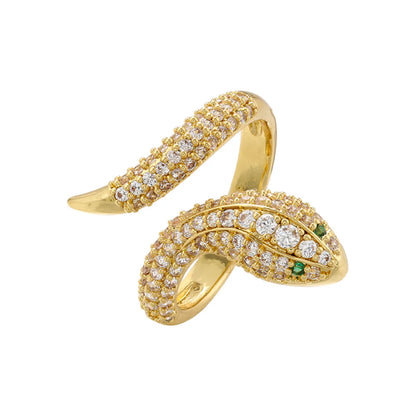 Elegant Luxurious Snake Butterfly Copper Plating Inlay Zircon 18k Gold Plated Open Rings