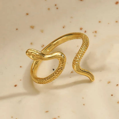 Elegant Luxurious Snake Copper Asymmetrical Plating 14k Gold Plated Open Ring