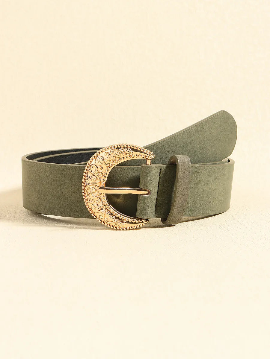 Elegant Luxurious Solid Color Pu Leather Ferroalloy Belt Buckle Women'S Leather Belts