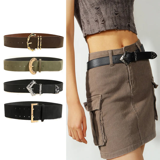 Elegant Luxurious Solid Color Pu Leather Ferroalloy Belt Buckle Women'S Leather Belts