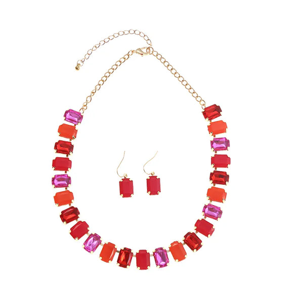 Elegant Luxurious Square Alloy Plating Inlay Glass Gold Plated Women'S Earrings Necklace