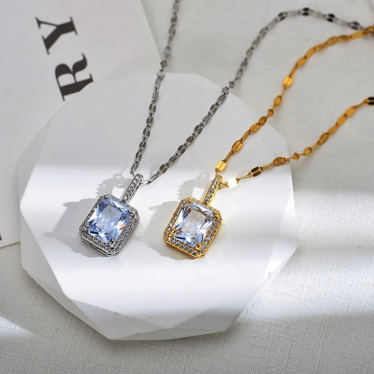 Elegant Luxurious Square Copper Inlay Carving Zircon Earrings Necklace