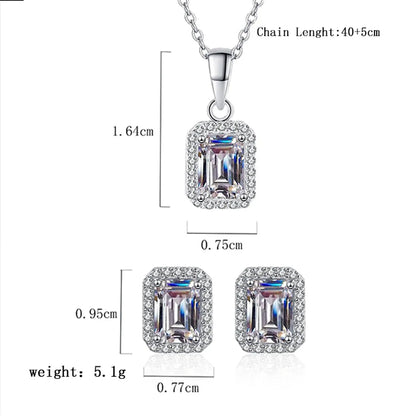 Elegant Luxurious Square Sterling Silver Inlay Zircon Women's Earrings Necklace