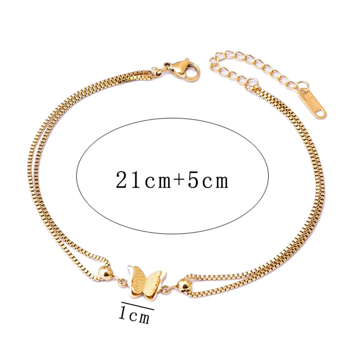 Elegant Luxurious Sweet Butterfly Titanium Steel Inlay Rhinestones 18K Gold Plated Women'S Anklet