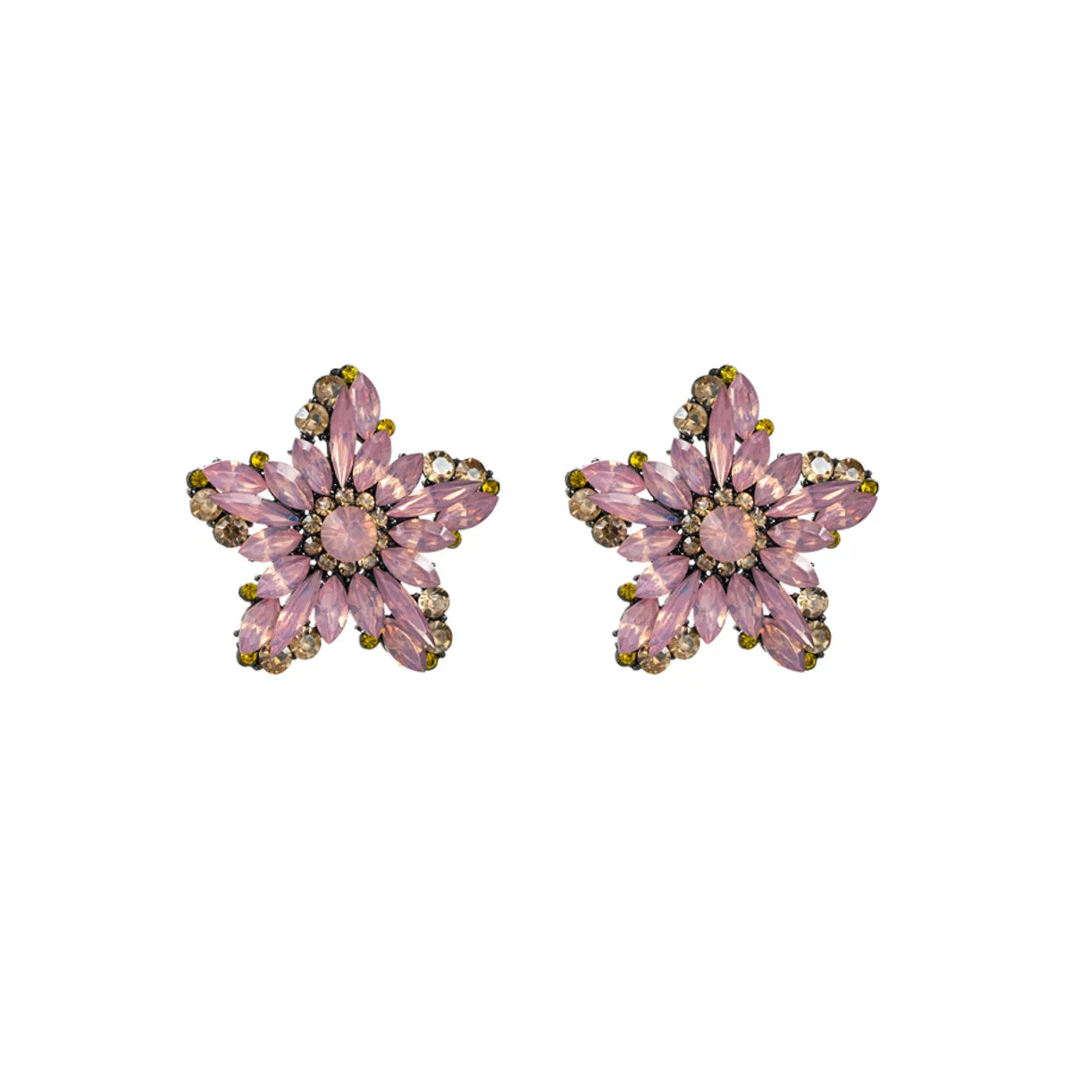 Elegant Luxurious Sweet Pentagram Alloy Inlay Rhinestones Gold Plated Women'S Ear Studs