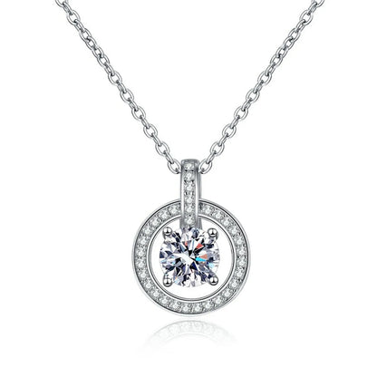 Elegant Luxurious Sweet Round Sterling Silver Inlay Zircon White Gold Plated Necklace Pendant