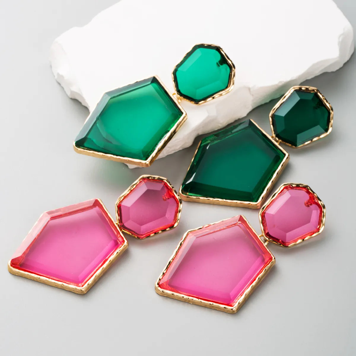 Elegant Luxurious Sweet Square Rhinestone Transparent Resin Gold Plated Women's Earrings