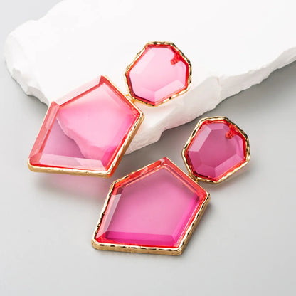 Elegant Luxurious Sweet Square Rhinestone Transparent Resin Gold Plated Women's Earrings