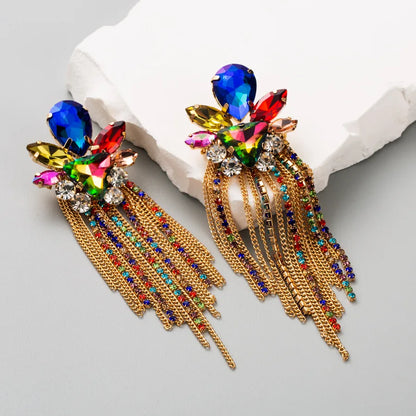 Elegant Luxurious Sweet Tassel Alloy Rhinestone Inlay Rhinestones Gold Plated Women'S Drop Earrings