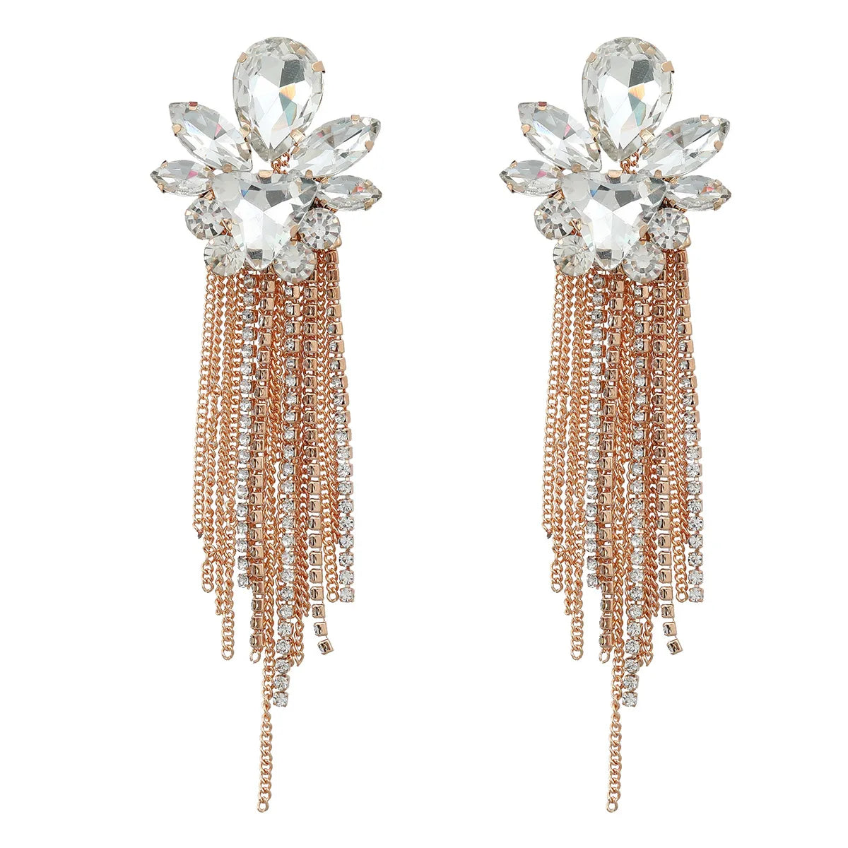 Elegant Luxurious Sweet Tassel Alloy Rhinestone Inlay Rhinestones Gold Plated Women'S Drop Earrings