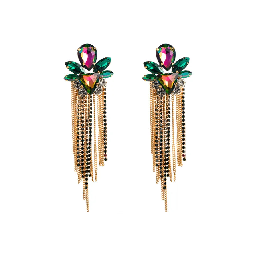 Elegant Luxurious Sweet Tassel Alloy Rhinestone Inlay Rhinestones Gold Plated Women'S Drop Earrings