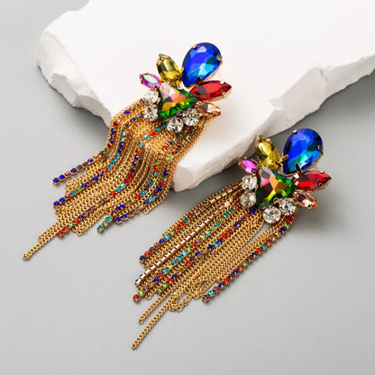 Elegant Luxurious Sweet Tassel Alloy Rhinestone Inlay Rhinestones Gold Plated Women'S Drop Earrings