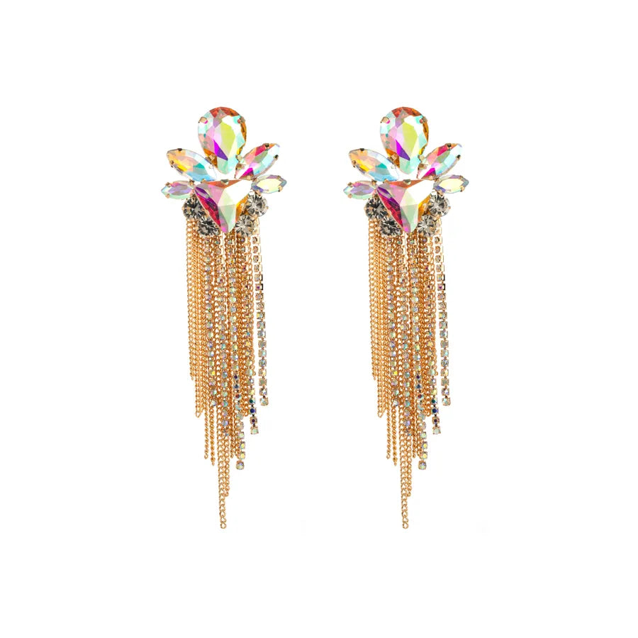 Elegant Luxurious Sweet Tassel Alloy Rhinestone Inlay Rhinestones Gold Plated Women'S Drop Earrings