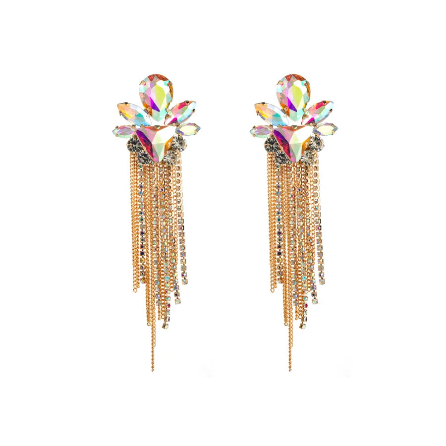 Elegant Luxurious Sweet Tassel Alloy Rhinestone Inlay Rhinestones Gold Plated Women'S Drop Earrings