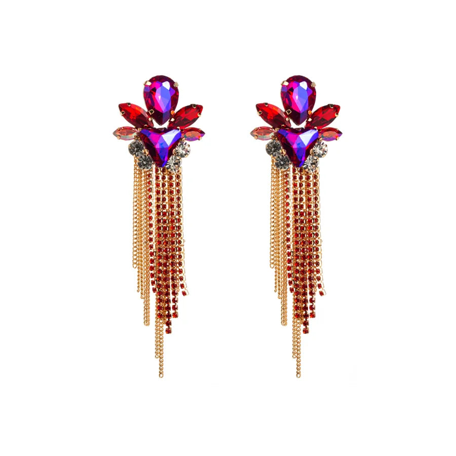 Elegant Luxurious Sweet Tassel Alloy Rhinestone Inlay Rhinestones Gold Plated Women'S Drop Earrings